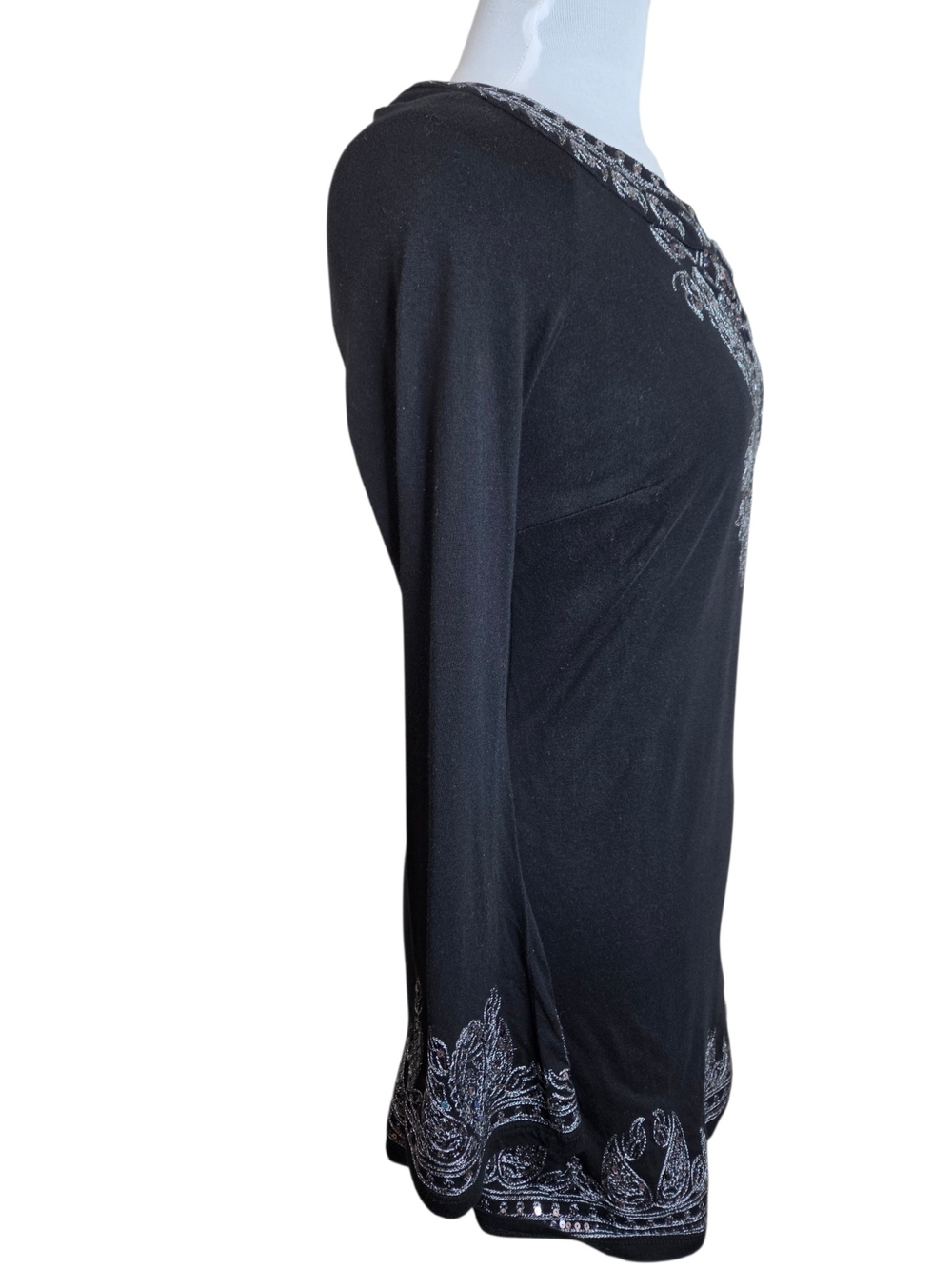 INC International Concepts Black Embroidered Tunic Top | Medium | Metallic V-Nec - Picture 8 of 16